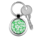 Hibiscus Flowers Green White Hawaiian Key Chains (Round)  Front