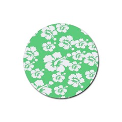 Hibiscus Flowers Green White Hawaiian Rubber Round Coaster (4 Pack)  by Mariart