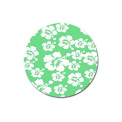 Hibiscus Flowers Green White Hawaiian Magnet 3  (round)