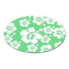 Hibiscus Flowers Green White Hawaiian Oval Magnet