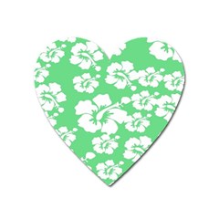 Hibiscus Flowers Green White Hawaiian Heart Magnet