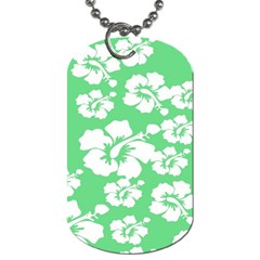 Hibiscus Flowers Green White Hawaiian Dog Tag (one Side) by Mariart