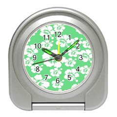 Hibiscus Flowers Green White Hawaiian Travel Alarm Clocks by Mariart