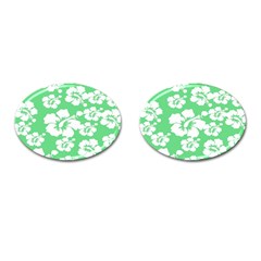 Hibiscus Flowers Green White Hawaiian Cufflinks (oval)