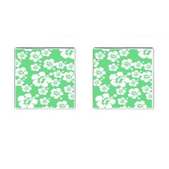 Hibiscus Flowers Green White Hawaiian Cufflinks (square) by Mariart