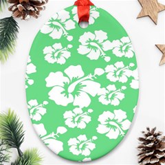 Hibiscus Flowers Green White Hawaiian Oval Ornament (two Sides) by Mariart