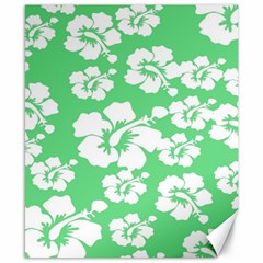 Hibiscus Flowers Green White Hawaiian Canvas 8  X 10 