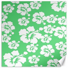 Hibiscus Flowers Green White Hawaiian Canvas 20  X 20   by Mariart