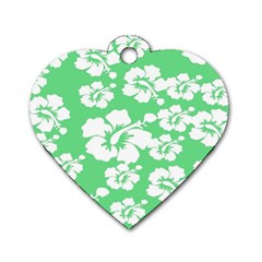 Hibiscus Flowers Green White Hawaiian Dog Tag Heart (one Side) by Mariart