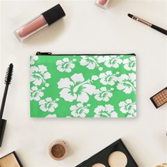 Hibiscus Flowers Green White Hawaiian Cosmetic Bag (small)  by Mariart