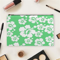 Hibiscus Flowers Green White Hawaiian Cosmetic Bag (large)  by Mariart