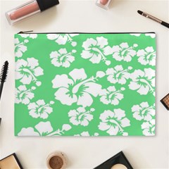 Hibiscus Flowers Green White Hawaiian Cosmetic Bag (xl) by Mariart