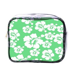 Hibiscus Flowers Green White Hawaiian Mini Toiletries Bags