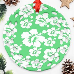 Hibiscus Flowers Green White Hawaiian Ornament (round Filigree) by Mariart