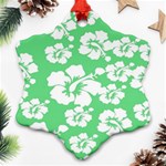 Hibiscus Flowers Green White Hawaiian Ornament (Snowflake) Front