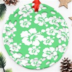 Hibiscus Flowers Green White Hawaiian Round Filigree Ornament (Two Sides) Front