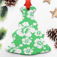 Hibiscus Flowers Green White Hawaiian Christmas Tree Ornament (two Sides) by Mariart