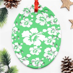 Hibiscus Flowers Green White Hawaiian Oval Filigree Ornament (two Sides) by Mariart