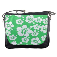 Hibiscus Flowers Green White Hawaiian Messenger Bags