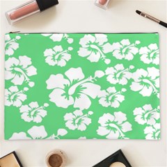 Hibiscus Flowers Green White Hawaiian Cosmetic Bag (xxl)  by Mariart