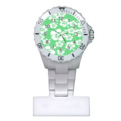 Hibiscus Flowers Green White Hawaiian Plastic Nurses Watch