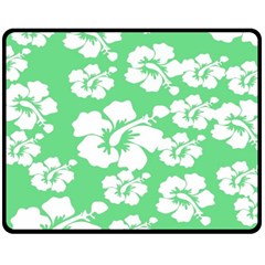 Hibiscus Flowers Green White Hawaiian Double Sided Fleece Blanket (medium) 