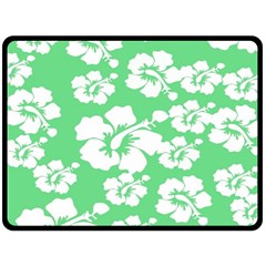 Hibiscus Flowers Green White Hawaiian Double Sided Fleece Blanket (large) 