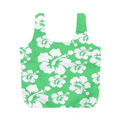 Hibiscus Flowers Green White Hawaiian Full Print Recycle Bags (m)  by Mariart