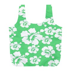 Hibiscus Flowers Green White Hawaiian Full Print Recycle Bags (l)  by Mariart