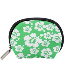 Hibiscus Flowers Green White Hawaiian Accessory Pouches (small)  by Mariart