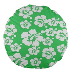 Hibiscus Flowers Green White Hawaiian Large 18  Premium Flano Round Cushions by Mariart