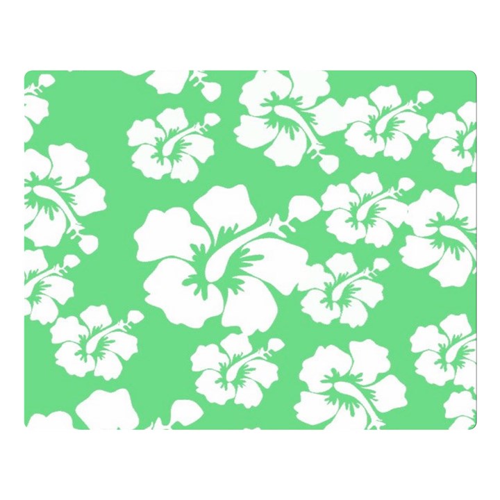 Hibiscus Flowers Green White Hawaiian Double Sided Flano Blanket (Large) 