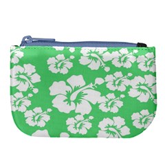 Hibiscus Flowers Green White Hawaiian Large Coin Purse by Mariart