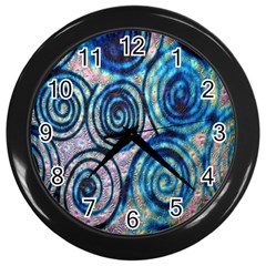 Green Blue Circle Tie Dye Kaleidoscope Opaque Color Wall Clocks (black) by Mariart