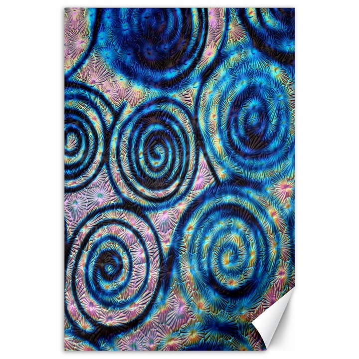 Green Blue Circle Tie Dye Kaleidoscope Opaque Color Canvas 24  x 36 