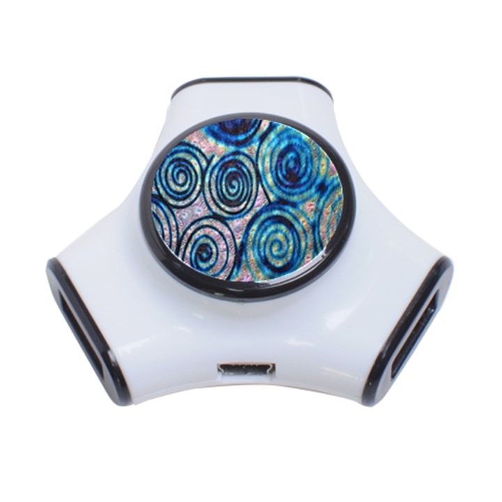 Green Blue Circle Tie Dye Kaleidoscope Opaque Color 3-Port USB Hub