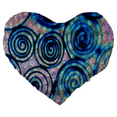 Green Blue Circle Tie Dye Kaleidoscope Opaque Color Large 19  Premium Heart Shape Cushions