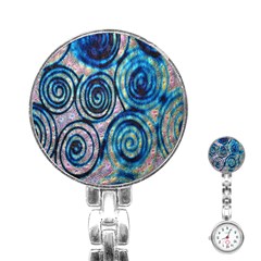 Green Blue Circle Tie Dye Kaleidoscope Opaque Color Stainless Steel Nurses Watch by Mariart