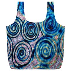 Green Blue Circle Tie Dye Kaleidoscope Opaque Color Full Print Recycle Bags (l) 