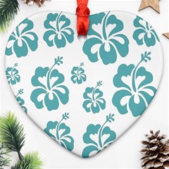 Hibiscus Flowers Green White Hawaiian Blue Ornament (heart) by Mariart