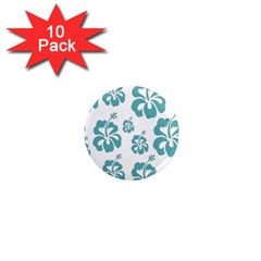 Hibiscus Flowers Green White Hawaiian Blue 1  Mini Magnet (10 Pack)  by Mariart