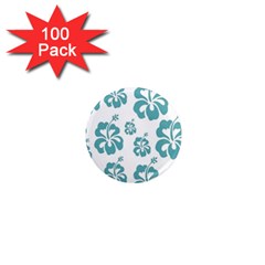 Hibiscus Flowers Green White Hawaiian Blue 1  Mini Magnets (100 Pack)  by Mariart