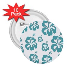 Hibiscus Flowers Green White Hawaiian Blue 2 25  Buttons (10 Pack) 