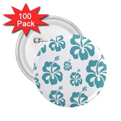 Hibiscus Flowers Green White Hawaiian Blue 2 25  Buttons (100 Pack) 