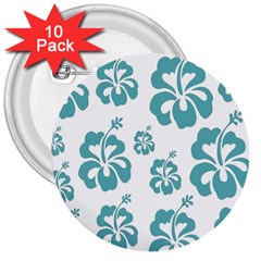 Hibiscus Flowers Green White Hawaiian Blue 3  Buttons (10 Pack)  by Mariart