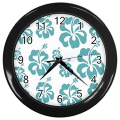 Hibiscus Flowers Green White Hawaiian Blue Wall Clocks (black)