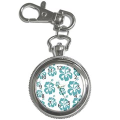 Hibiscus Flowers Green White Hawaiian Blue Key Chain Watches