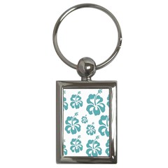 Hibiscus Flowers Green White Hawaiian Blue Key Chains (rectangle) 