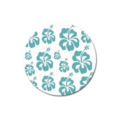 Hibiscus Flowers Green White Hawaiian Blue Magnet 3  (round)