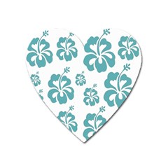 Hibiscus Flowers Green White Hawaiian Blue Heart Magnet by Mariart